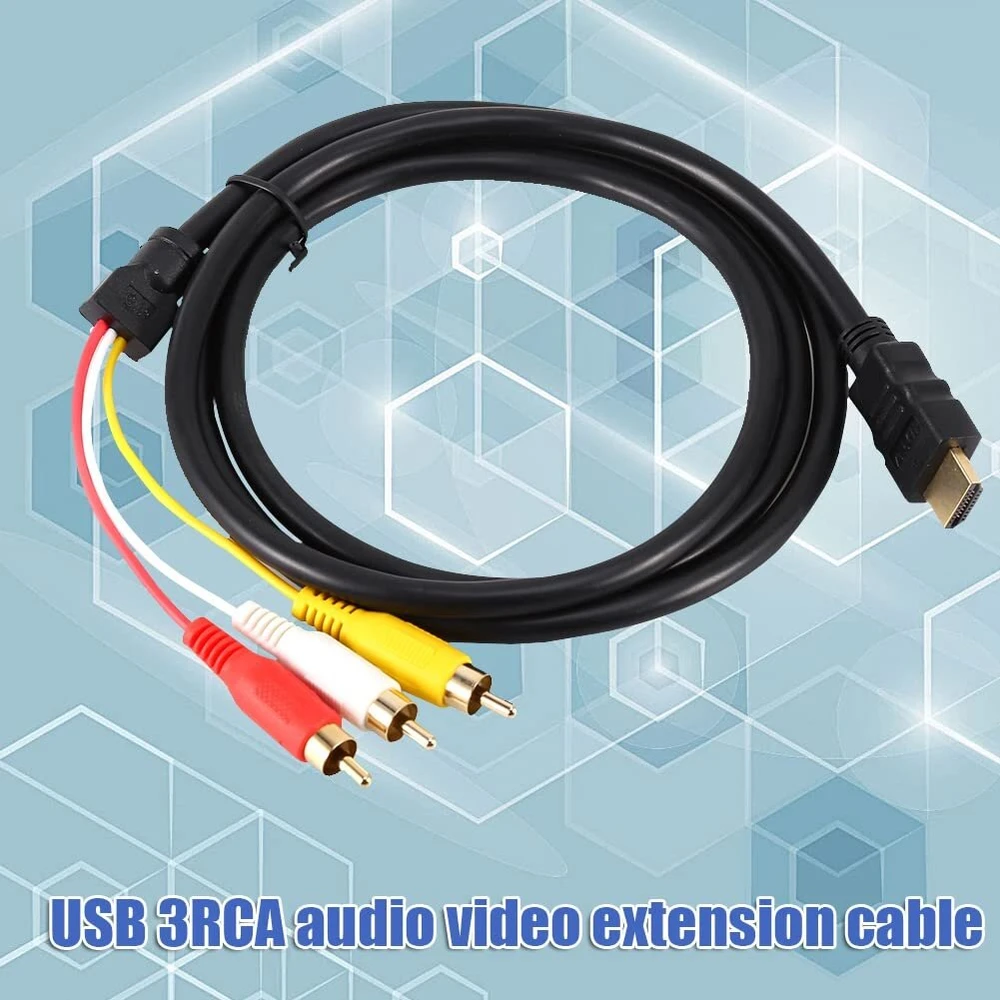 Televizorius Hdmi į 3 rca kabelis, audio video av adapteris, prailginimo laidas, rca hdmi adapteris kompiuteriui, nešiojamam kompiuteriui, televizoriui, stb, vhs, vaizdo kamerai, dvd, 1.5m ilgio