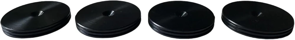 Televizorius Precisiongeek 4 x juodos spalvos anoduoto aliuminio garsiakalbių padėkliukai dideli ploni 40 mm skersmens, skirti Hifi grindinėms kolonėlėms, soundbar