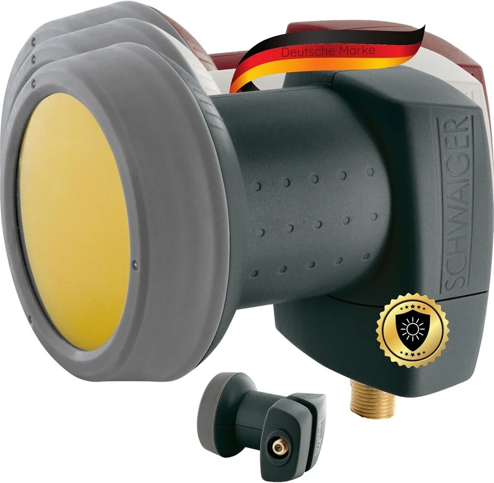 Televizorius Schwaiger 714371 Digital Premium Quad Lnb (anglies spalvos) dviem vartotojams su apsauga nuo saulės ir ištraukiama apsauga nuo oro sąlygų, paauksuotos jungtys aukščiausiai kokybei (full Hd, 3d, Ultra Hd / 4k)
