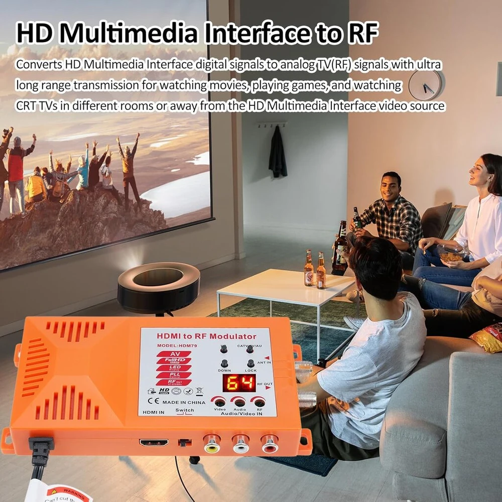 Televizorius Tv/av į rf moduliatorius koaksialinis uhf konverterio adapteris su ant & kanalo jungikliu žaidimų nešiojamam kompiuteriui blu-ray hd skaitmeninis av vaizdo įrašas į analoginį koaksialinį ntsc televizorių