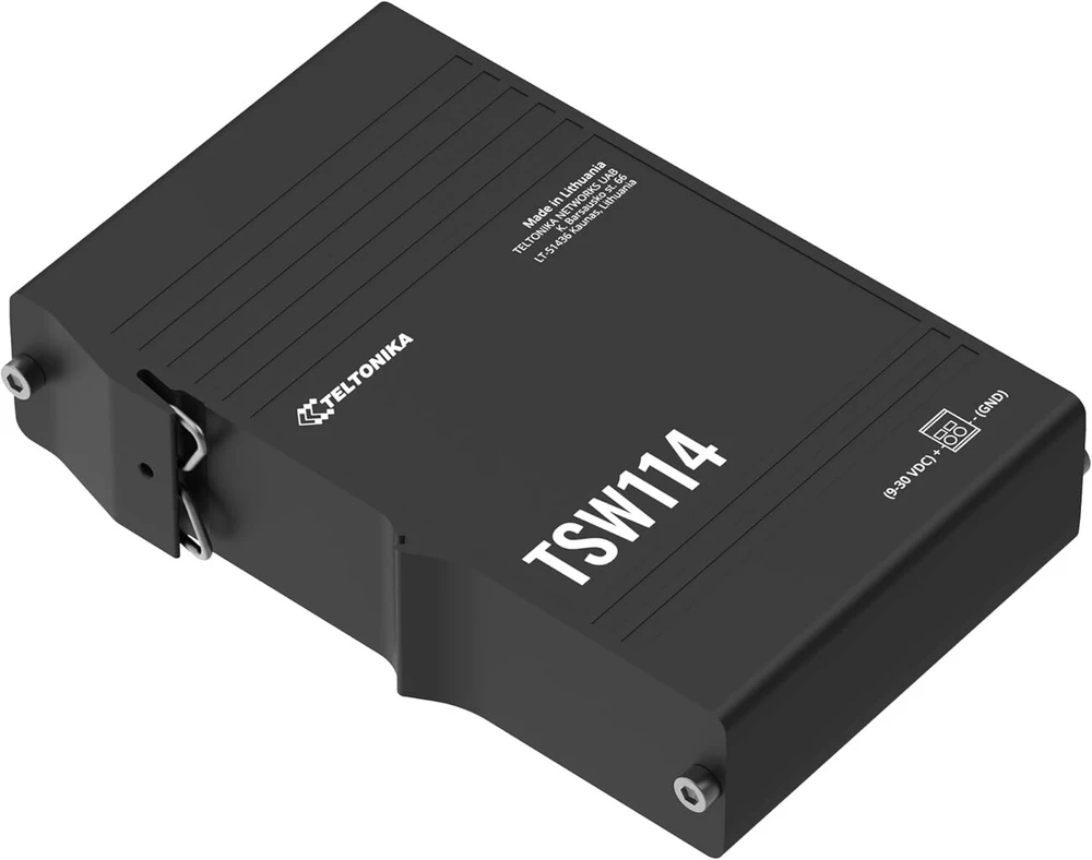 Teltonika Tsw114 Ethernet komutatorius, 5 x gigabitų ethernet prievadai, integruotas din bėgelio laikiklis, kompaktiškas ir patvarus