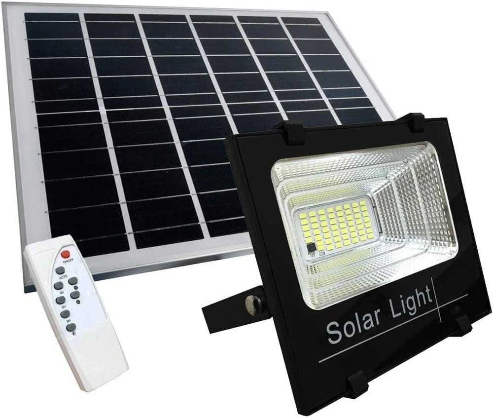 Tempo di saldi 100w smd baltas led prožektorius su saulės baterija, jutikliu ir nuotoliniu valdymu