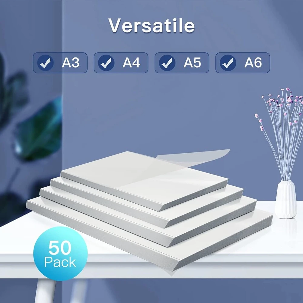 Terminio laminavimo maišeliai A3, A4, A5, A6 - 50 vnt., 80 mik.