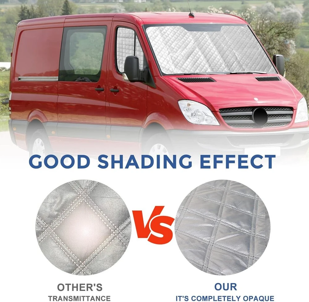 Termoizoliacinė priekinio stiklo uždanga Opaltool Mercedes Sprinter 2006-2019 automobiliams, 3 vnt., atspari vandeniui, Uv spinduliams, apsauga nuo saulės, žiemą apsauga nuo sniego, priekinio stiklo uždangalas su juoda nugara, 98% užtamsinimas