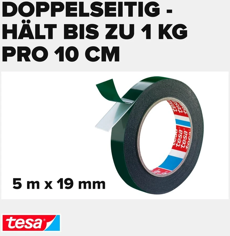 Tesa Powerbond Outdoor – dvipusė lauko tvirtinimo juosta – vandeniui atspari, stipri, atspari Uv spinduliams juosta – 5 m x 19 mm
