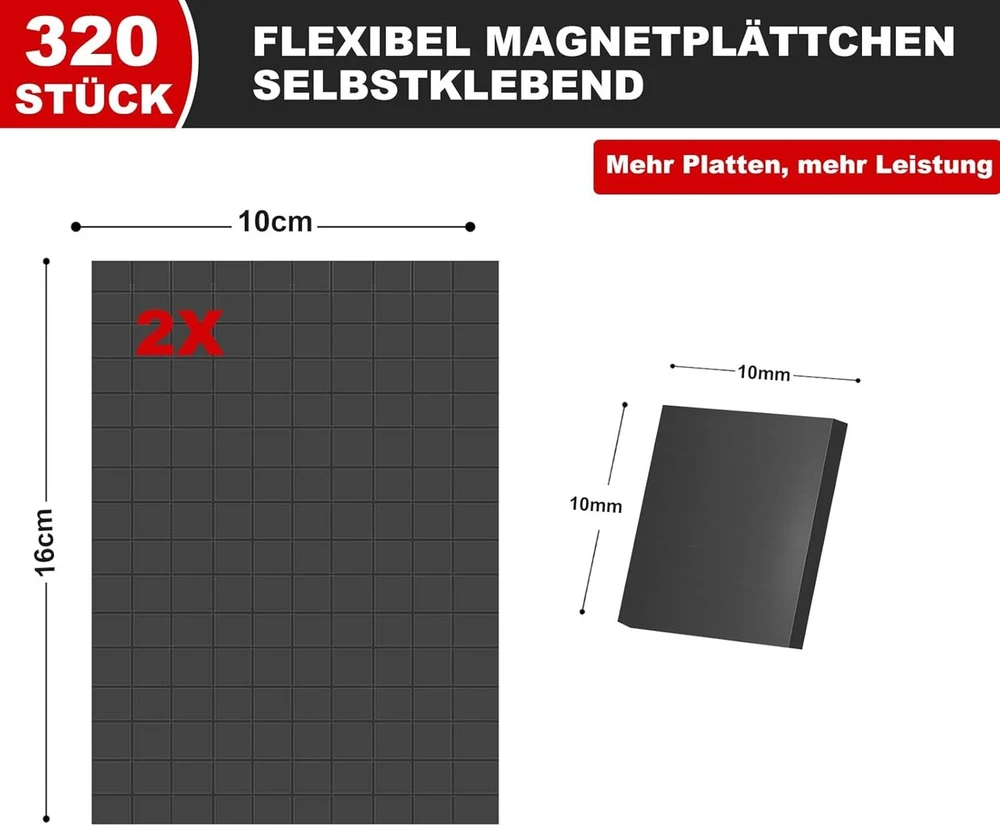 Thaibear lipnios magnetinės juostelės su stipriais klijais (10 x 10 mm, 320 vnt.) | lipnūs magnetai, stiprūs, puikiai tinka "pasidaryk pats", meno projektams, lentoms