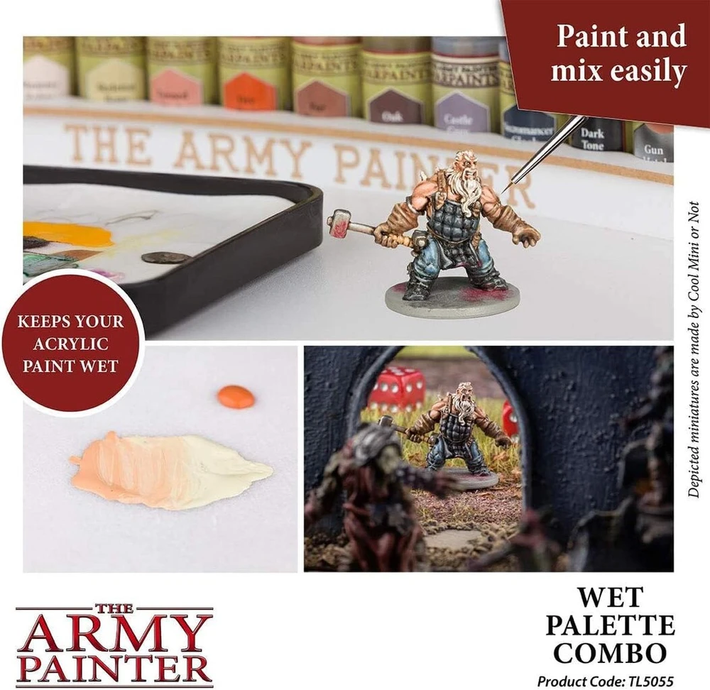 The Army Painter - šlapia paletė | Premium teptukų laikiklis su 50 palečių plėvelių ir 2 kempinėmis | Hydro putos ir Hydro lakštai | Stalo žaidimų miniatiūrų modeliavimui