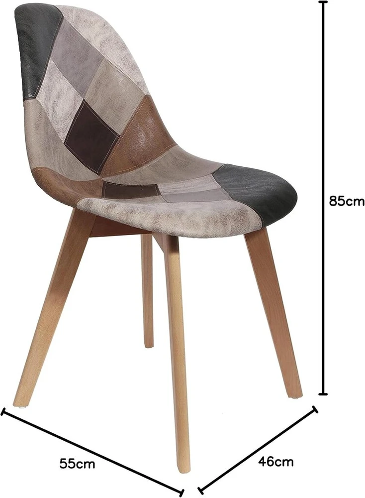 The Home Deco Factory Hd6137 Silla Patchwork Marrón-gris kėdė, poliesteris, įvairiaspalvis, medis, 46 x 85 x 55 cm