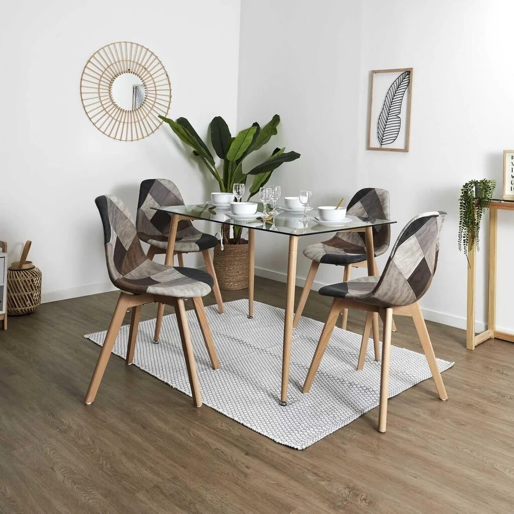 The Home Deco Factory Hd6137 Silla Patchwork Marrón-gris kėdė, poliesteris, įvairiaspalvis, medis, 46 x 85 x 55 cm