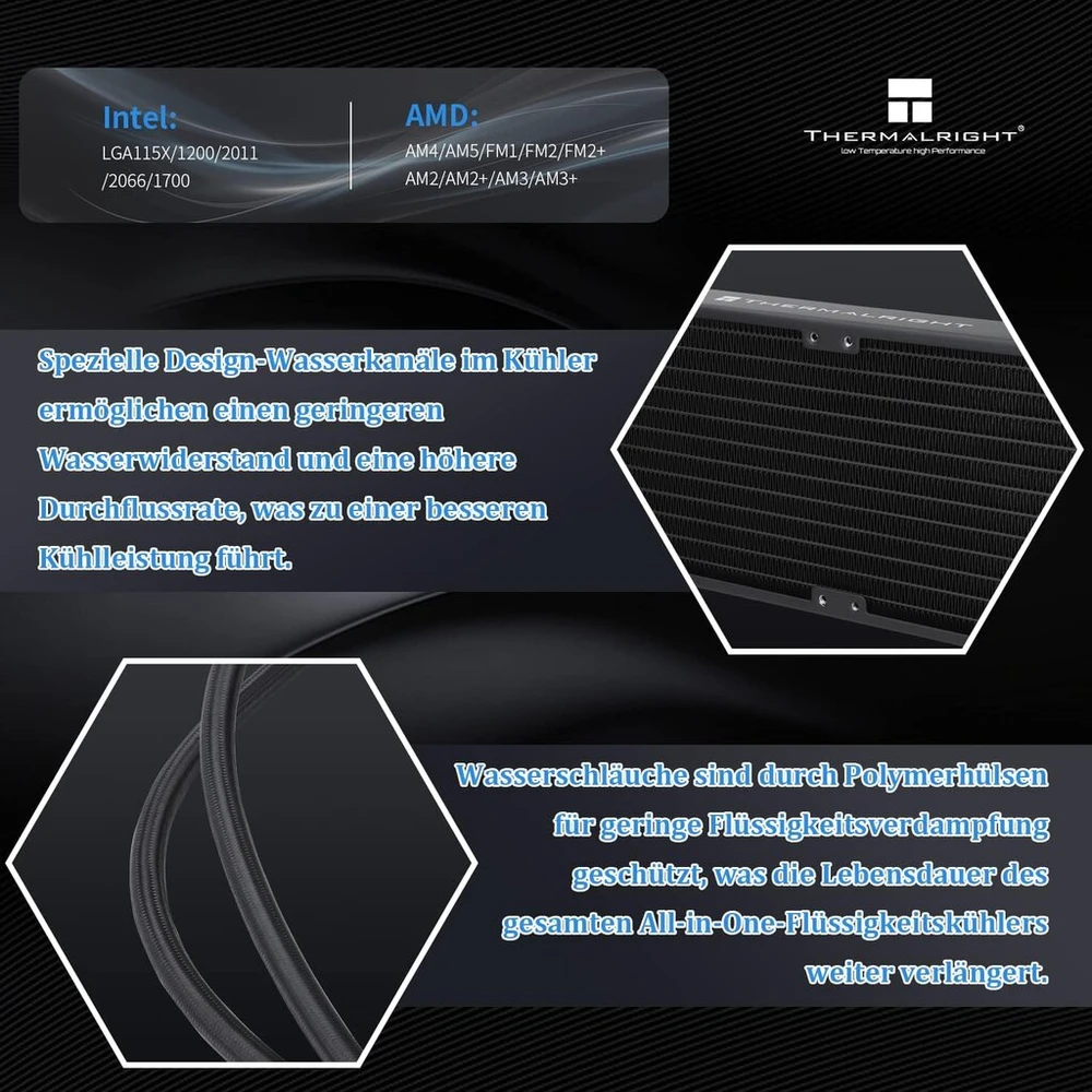 Thermalright Frozen Notte 240 Juodas Argb V2 vandens aušinimo cpu aušintuvas, 240 specifikacijos cpu skystas aušintuvas, dvigubi pwm ventiliatoriai, s-fdb guoliai, tinka am4/am5, intel lga 1851/1700/115x/1200/2011