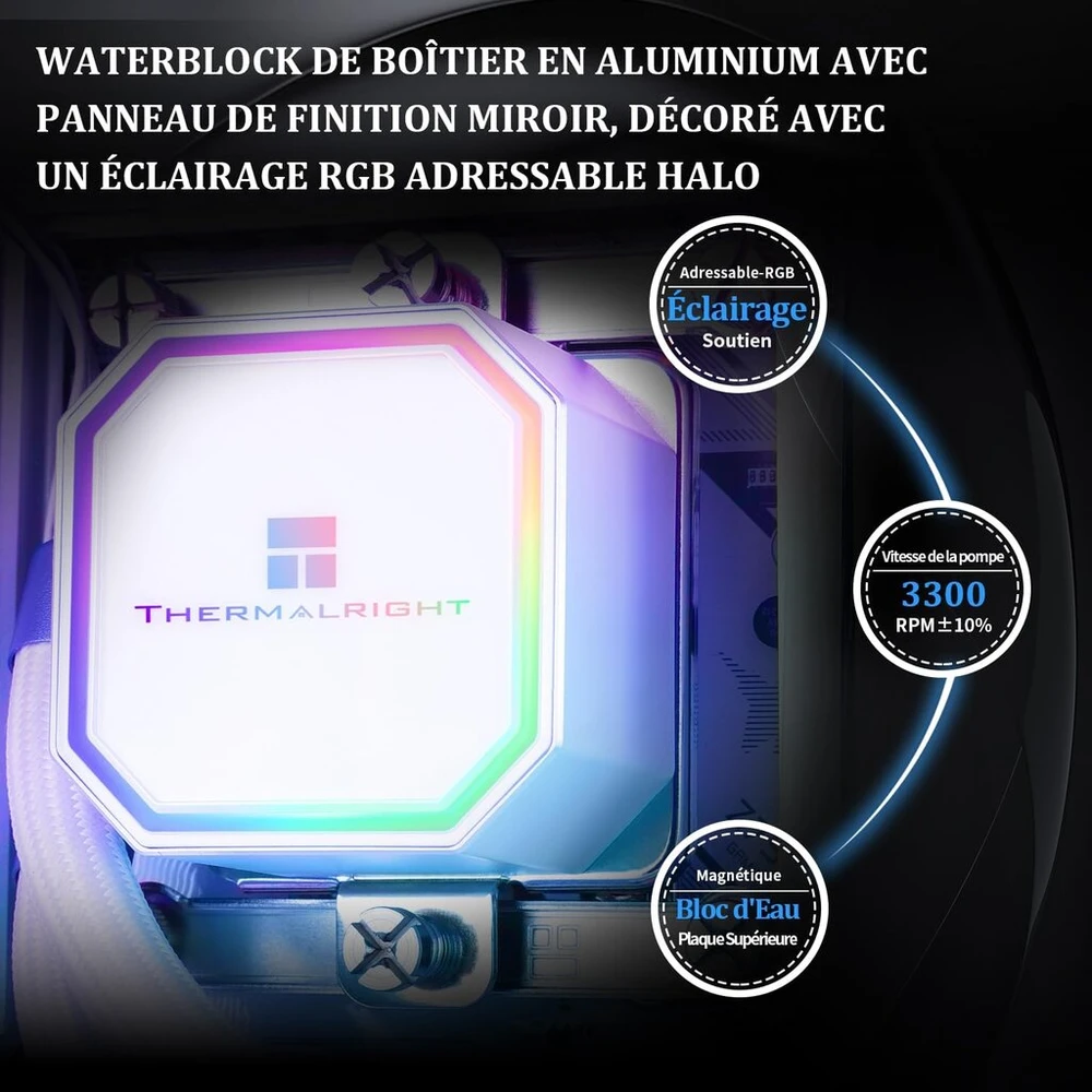 Thermalright Frozen Prism 360 Baltas Argb Cpu vandens aušintuvas su dvigubu Pwm ventiliatoriumi, vandens pompos greitis 3300rpm, S-fdb guolis, skirtas Am4/am5, Intel Lga1150/1151/1200/1700/1851/2011 (baltas Argb)