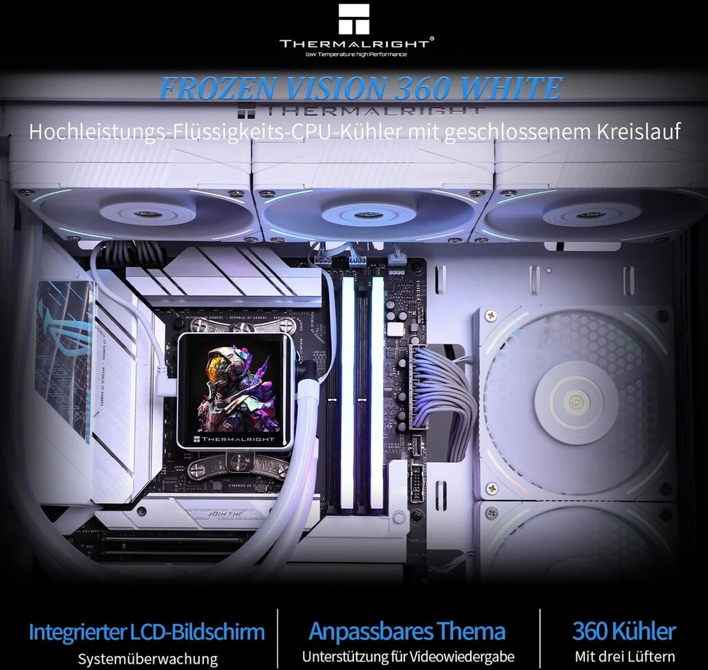 Thermalright Frozen Vision 360 Baltas Aio vandens aušintuvas, 2.88 colių kvadratinis Ips Lcd ekranas, 2150 Rpm didelis greitis, suderinamas su Amd/am4/am5 ir Intel 1150/1151/1200/20xx/1700