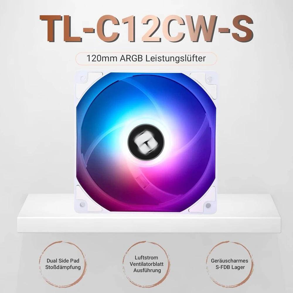 Thermalright Tl-c12cw-s cpu aušintuvas, 120 mm baltas argb korpuso aušinimo ventiliatorius, 4 kontaktų pwm tylus kompiuterio ventiliatorius su s-fdb guoliu, iki 1550 aps./min.