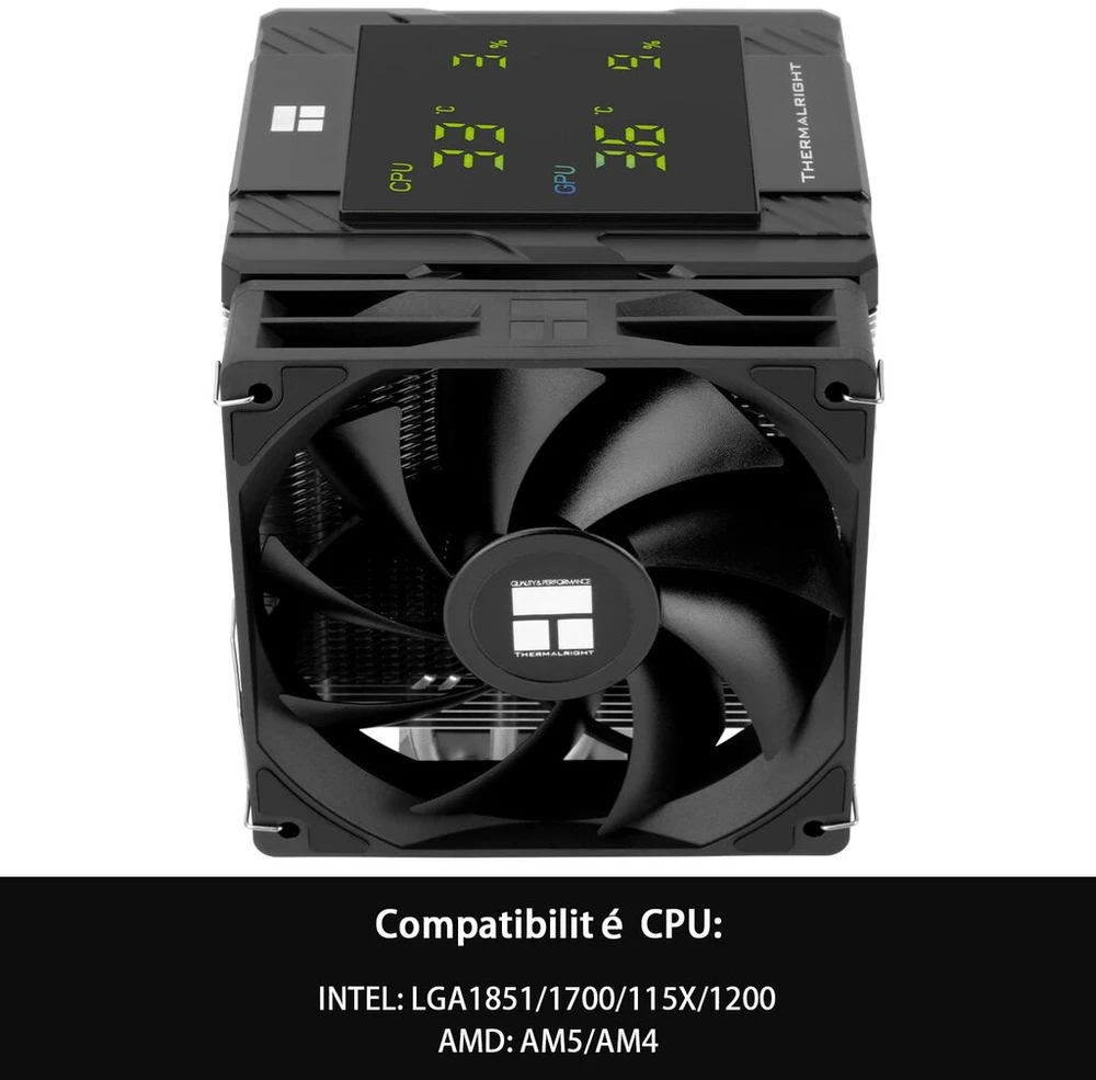 Thermalright Tr peerless assassin 120 digital juodas cpu aušintuvas su skaitmeniniu ekranu, skirtas kompiuteriams su 6 šilumos vamzdeliais, skirtas am4/am5, intel lga1700/1851/1150/1151/1200