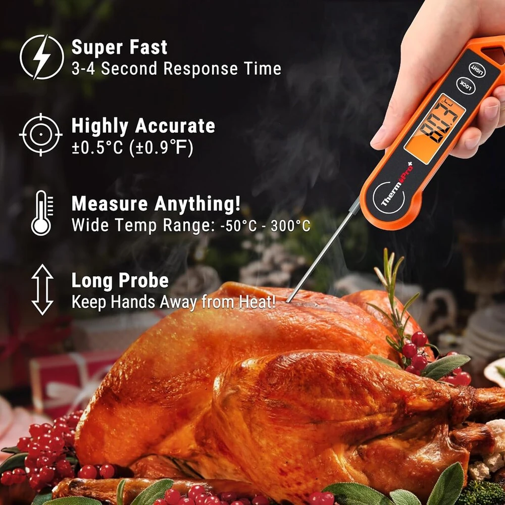 Thermopro Tp19h mėsos termometras grilio termometras skaitmeninis termometras kepimo termometras su ilgu zondu ir lcd ekranu virtuvės termometras kepsniams, maistui, arbatai, bbq, kepimui, cukrui