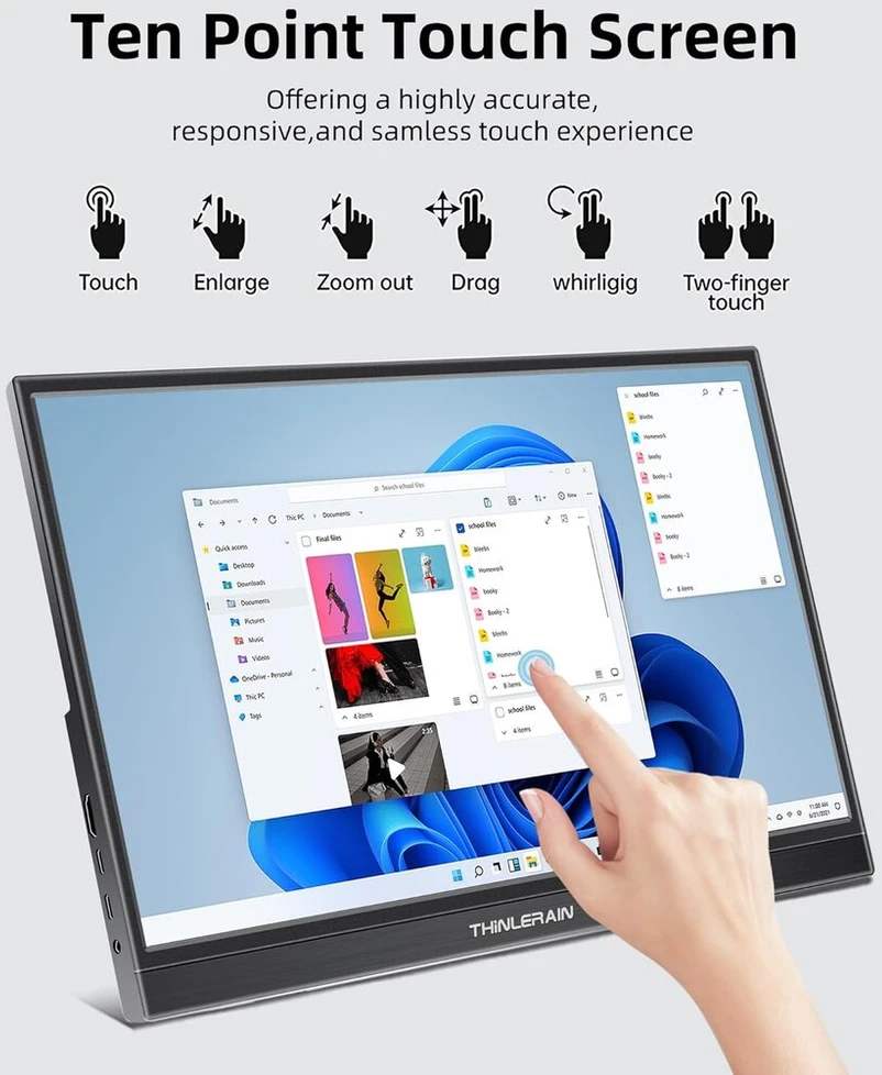 Thinlerain 15,6 colių nešiojamas jutiklinis monitorius Usb C 1920 x 1080p Ips ekranas Hdmi išplėstiniai monitoriai nešiojamas kelioninis monitorius, skirtas Pc išmanusis telefonas nešiojamas kompiuteris windows 7 8 10