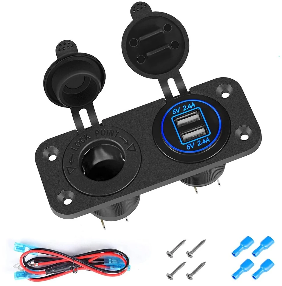 Thlevel automobilinis usb įkroviklio lizdas 5 V 4.2a greitas įkrovimas su led indikatoriumi, atsparus vandeniui ir dulkėms, skirtas 12 V ~ 24 V valtims, motociklams, visureigiams, autobusams, sunkvežimiams, nameliams ant ratų, jūrų transporto priemonėms,
