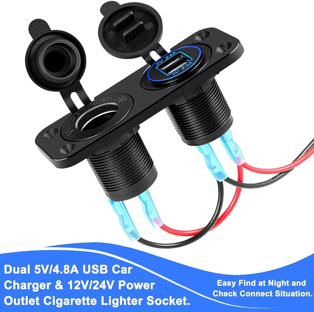 Thlevel automobilinis usb įkroviklio lizdas 5 V 4.2a greitas įkrovimas su led indikatoriumi, atsparus vandeniui ir dulkėms, skirtas 12 V ~ 24 V valtims, motociklams, visureigiams, autobusams, sunkvežimiams, nameliams ant ratų, jūrų transporto priemonėms,