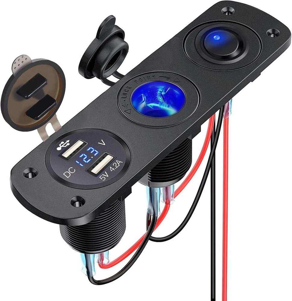Thlevel automobilinis usb įkroviklio lizdas 5 V 4.2a greitas įkrovimas su led indikatoriumi, atsparus vandeniui ir dulkėms, skirtas 12 V ~ 24 V valtims, motociklams, visureigiams, autobusams, sunkvežimiams, nameliams ant ratų, jūrų transporto priemonėms,