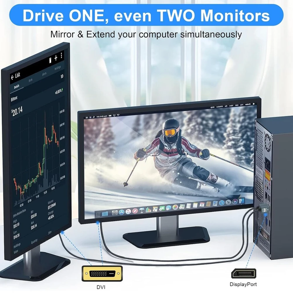Thzzhnno Displayport į Dvi kabelis, 5 m, Dp į Dvi-d paauksuotas, pintas nailoninis adapteris iš tėčio į tėtį, suderinamas su kompiuteriu, stacionariu kompiuteriu, nešiojamuoju kompiuteriu, Pc, monitoriumi, projektoriumi