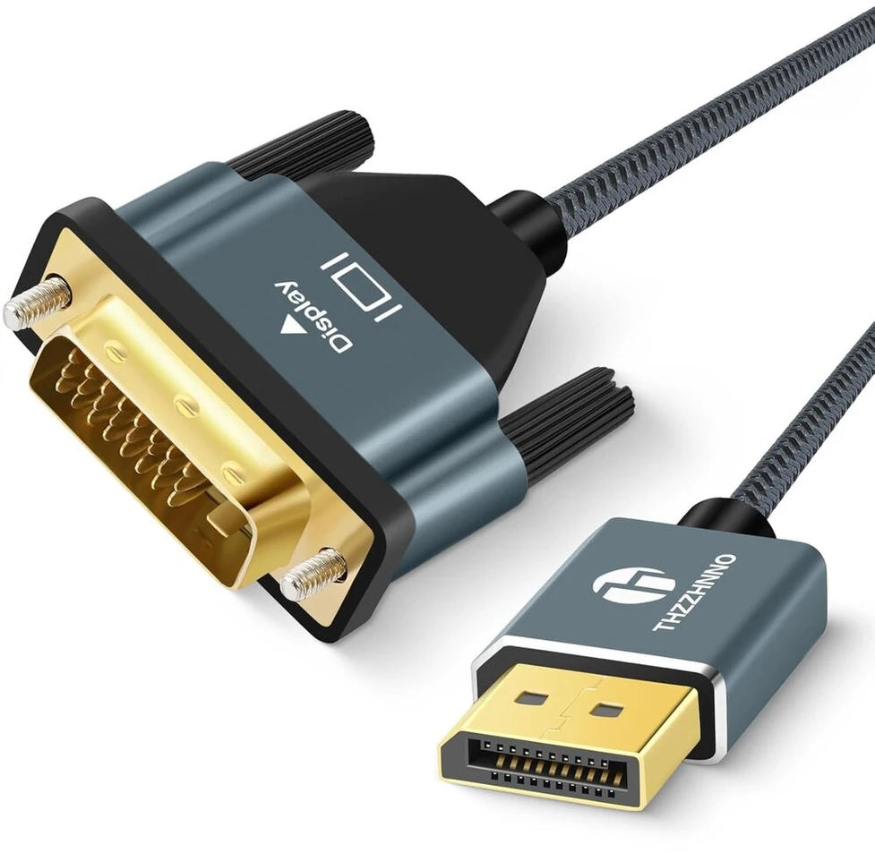 Thzzhnno Displayport į Dvi kabelis, 5 m, Dp į Dvi-d paauksuotas, pintas nailoninis adapteris iš tėčio į tėtį, suderinamas su kompiuteriu, stacionariu kompiuteriu, nešiojamuoju kompiuteriu, Pc, monitoriumi, projektoriumi