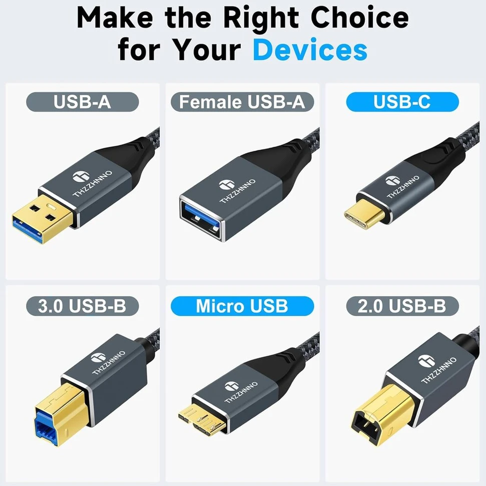 Thzzhnno usb c į micro b kabelis 0,5 m, micro b į usb c kietojo disko kabelis, skirtas iphone 15, 16, my passport, ipad/tablet
