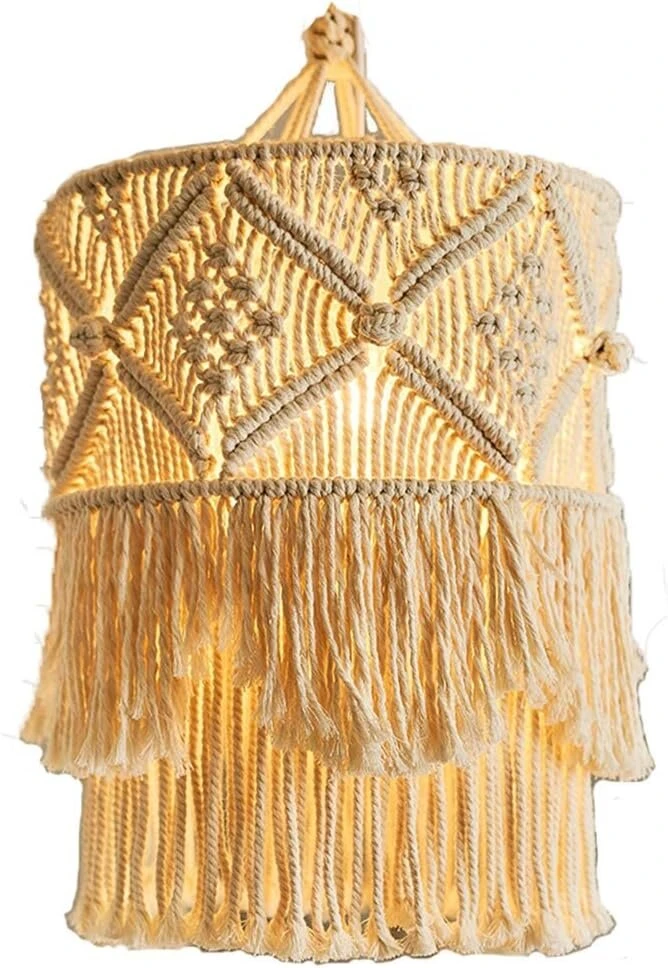 Tiamu macrame pakabinamas gaubtas, boho lubų gaubtas, pakabinamas šviestuvo gaubtas, žibinto krepšys, austas lininis audinio gaubtas, lubų šviestuvo gaubtas miegamajam, prieškambariui, valgomojo stalui