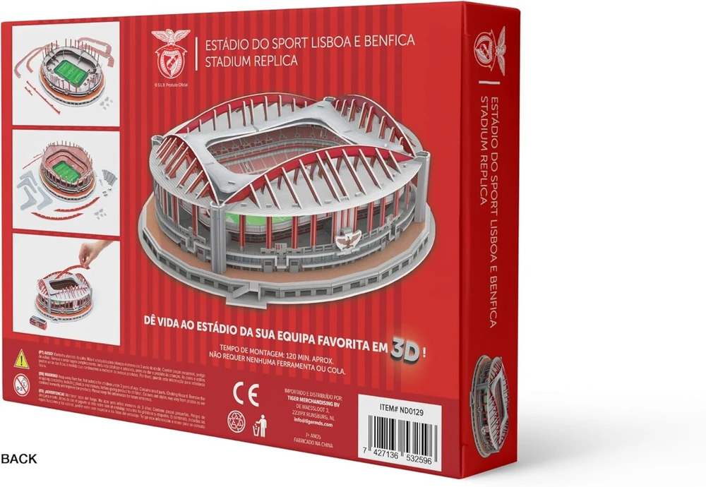Tiger Merchandising 3d dėlionė Benfica Stadium - 179 detalės | Benfica futbolo klubo namai | Portugalijos „premier“ lygos Fc futbolo dovanos nuo 7 metų