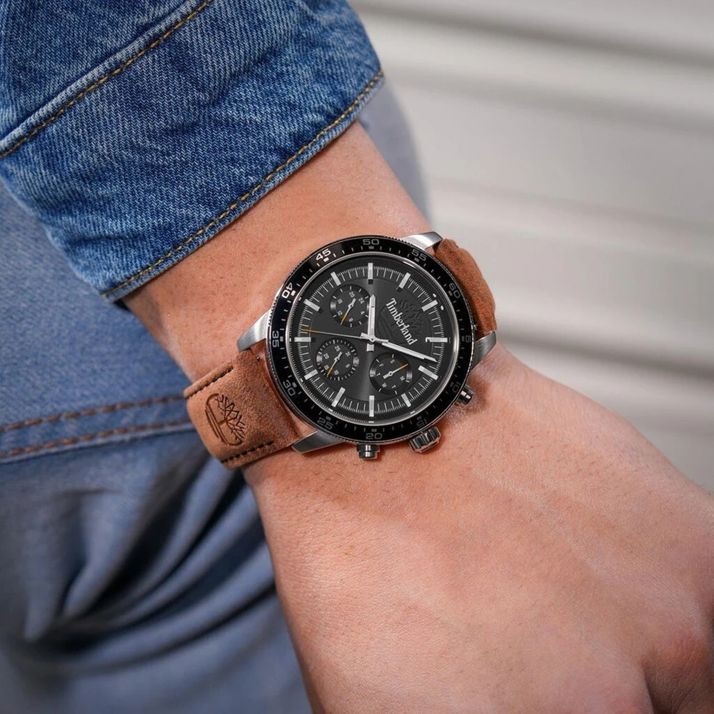 Timberland Parkman rudos odos vyriškas laikrodis su 5 bar atsparumu vandeniui, 44 mm korpuso skersmuo Tdwgf0029002, juodas, klasikinis