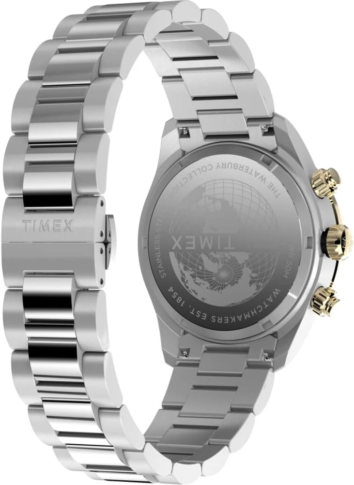 Laikrodis Timex Waterbury Heritage vyriškas chronografas, sidabrinis, vieneto dydis, apyrankė