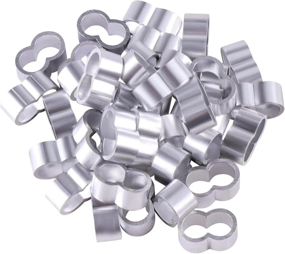 Tiomiosea profesionalūs virvių spaustuvai, 40 vnt., 10.5 mm x 18 mm presavimo spaustuvai, dvigubos įvorės, užspaudimo įvorės, aliumininiai virvių spaustuvai guminei virvei, tampriajai virvei, brezentinei virvei, vielai
