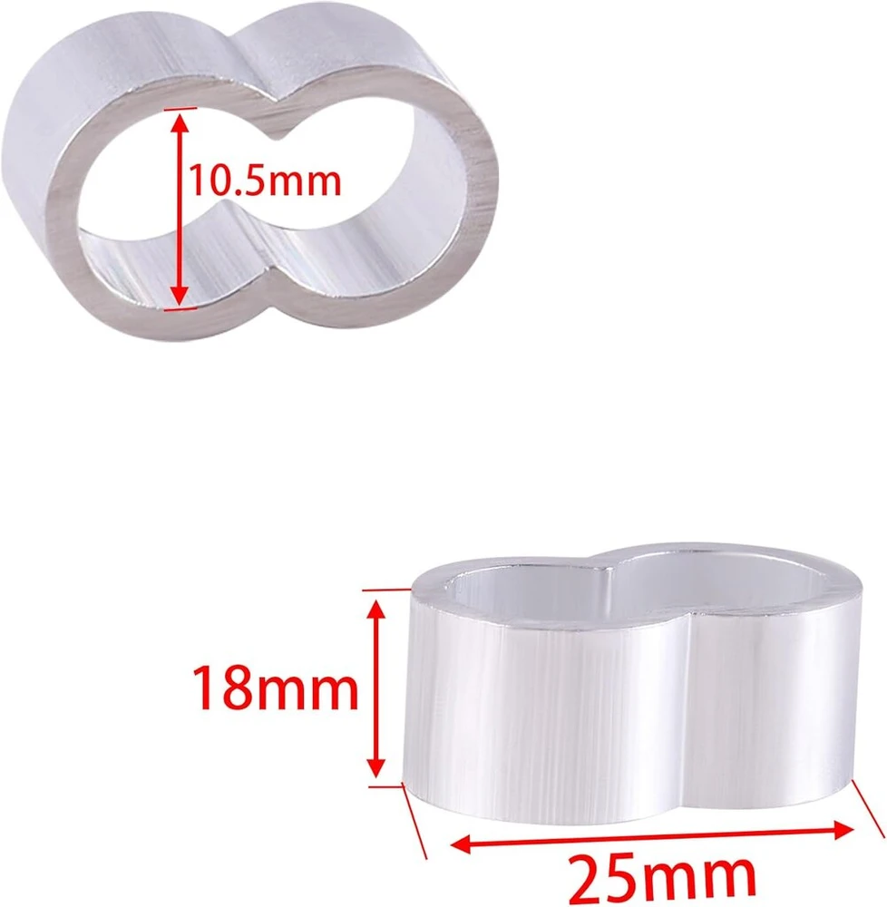 Tiomiosea profesionalūs virvių spaustuvai, 40 vnt., 10.5 mm x 18 mm presavimo spaustuvai, dvigubos įvorės, užspaudimo įvorės, aliumininiai virvių spaustuvai guminei virvei, tampriajai virvei, brezentinei virvei, vielai