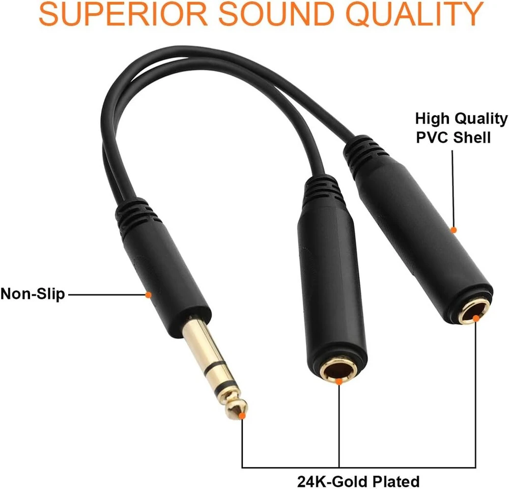 Tisino 6.3mm Stereo Y Kabelis Daliklis - 20cm