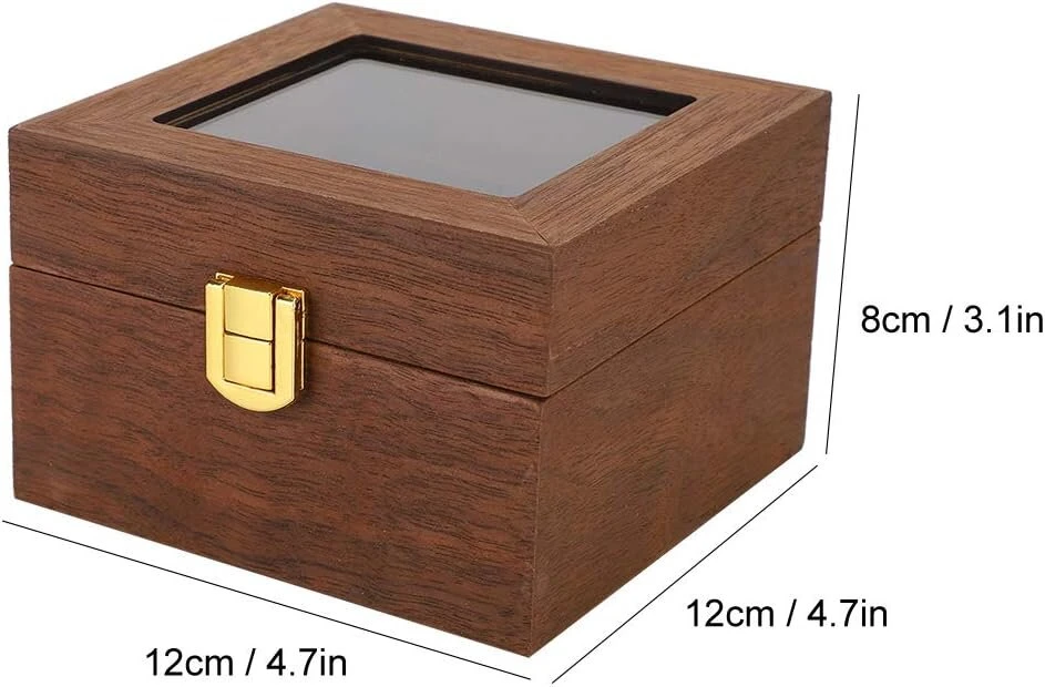Tissting medinė laikrodžių dėžutė, 2 skyriai, 12 x 12 x 9 cm, maža kvadratinė kelioninė laikrodžių dėžutė su užraktu, minimalistinė prabangi laikrodžių dėžutė, laikrodžių ekspozicinė dėžutė, dovana vyrams ir moterims (Ekspozicinė prekė)