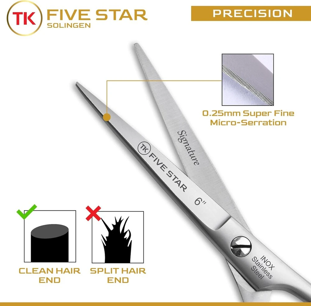 Tk five star solingen® signature professional 6 colių itin aštrios plaukų kirpimo žirklės barzdos žirklės plaukų kirpimo žirklės