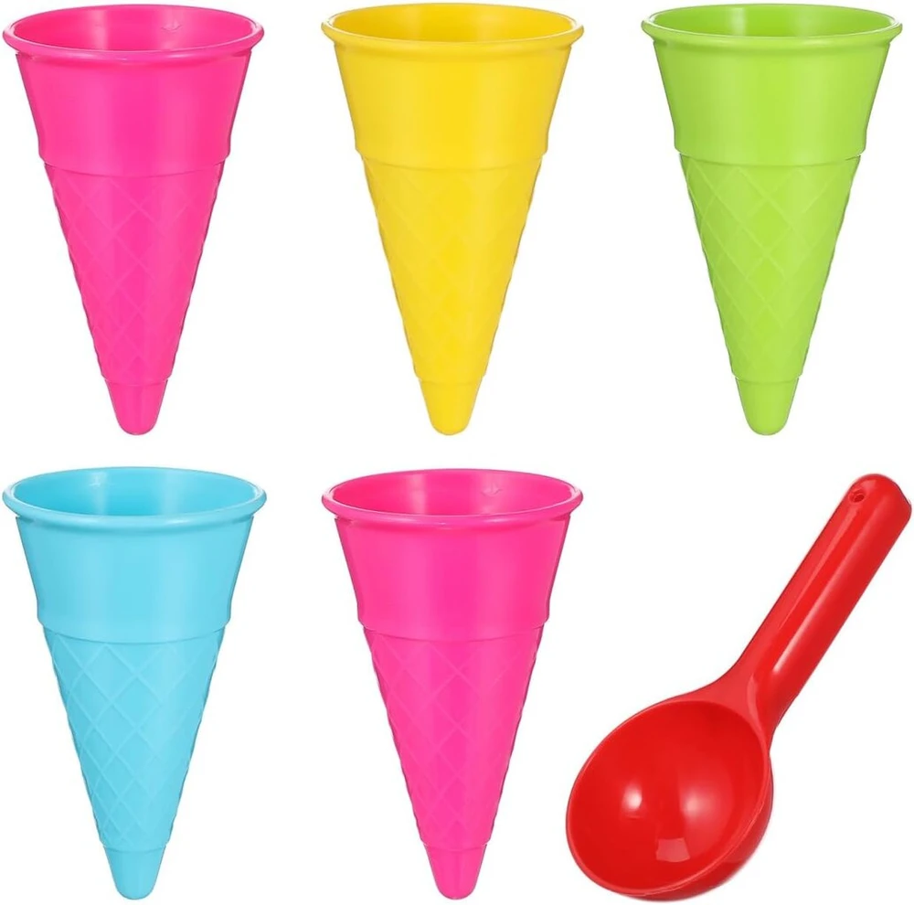 Toddmomy 6 dalių plastikinis paplūdimio žaislas su ledų vafliais smėlio formelės žaislas smėlio dėžės ledo formelė vaikams smėlio formelių rinkinys paplūdimiui lauke