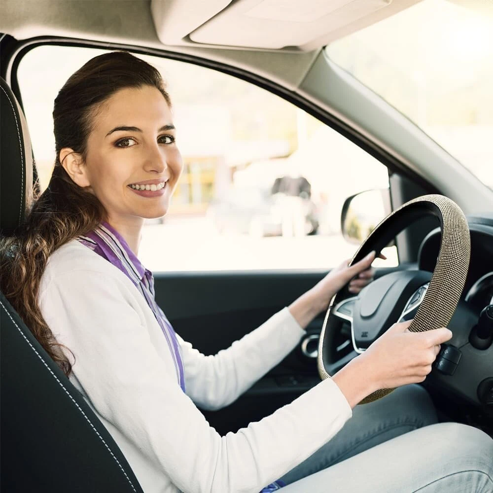Toeecy kristalinis vairo užvalkalas, dydis 36–39 cm, universalus automobilio vairo užvalkalas, neslystantis vairo užvalkalas su kalnų krištolu, automobilio interjero vairo aksesuarai
