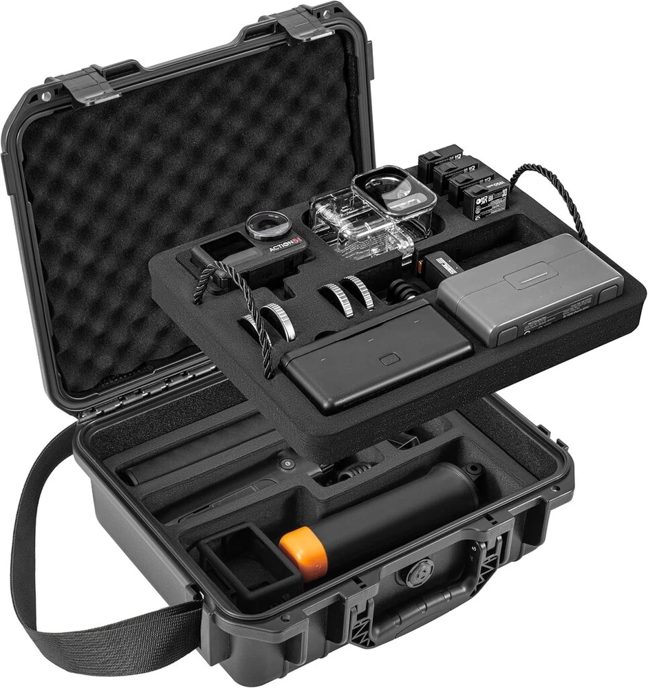 Tomat Action 5 Pro dėklas, neperšlampamas kietas dvisluoksnis nešiojimo krepšys, skirtas dji osmo action 5 pro/4/3 priedams, kieto korpuso kelioninis krepšys, apsauginis suderinamas su mic 2/multifunkcine įkrovimo rankena