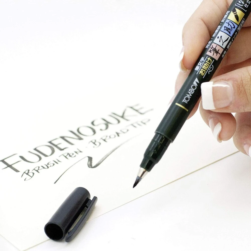 Tombow Fudenosuke teptukinis rašiklis, kietas ir minkštas galiukas, juodos spalvos rašalas, 2 vnt.