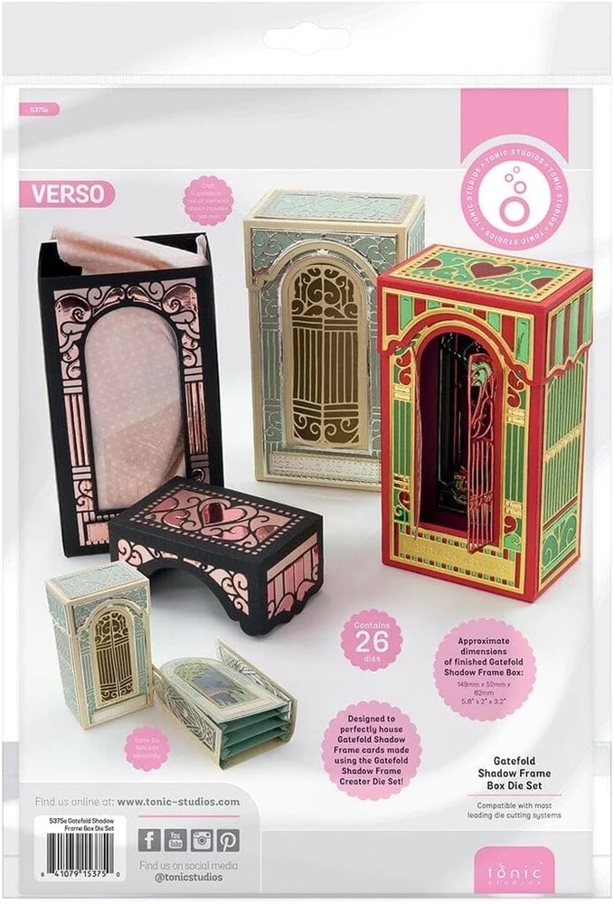 Tonikas Studios Gatefold Shadow Frame Box iškirtimo formelių rinkinys - 26 formelės, 158 mm x 96 mm