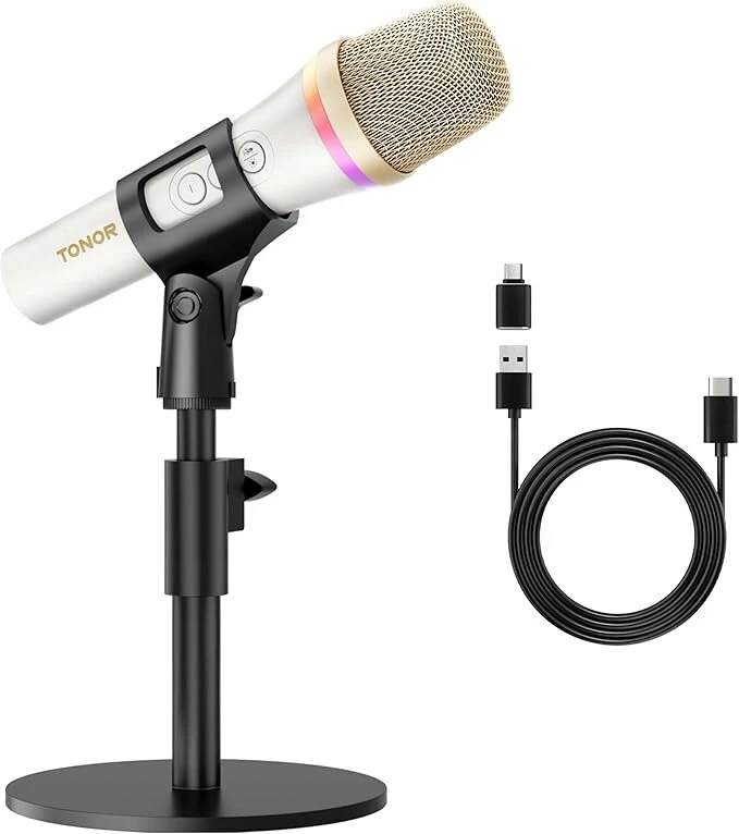 Tonor Dinaminis Usb Type-c Rgb Mikrofonas Žaidimams Podcast'ams Youtube Karaoke Baltas