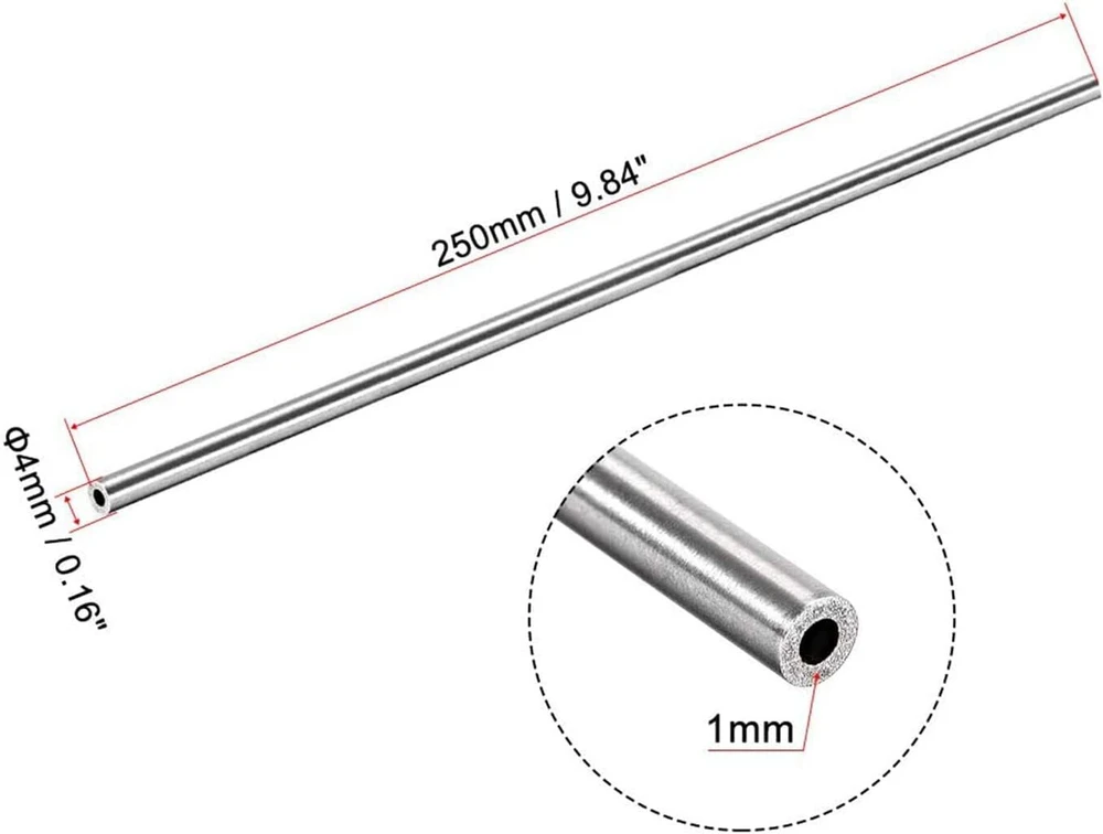 Top-vigor 4 vnt. 304 nerūdijančio plieno vamzdžių metalinis vamzdis 4 mm išorinis skersmuo 1 mm sienelės storis 250 mm ilgio besiūlis tiesus amatams baldams mašinoms