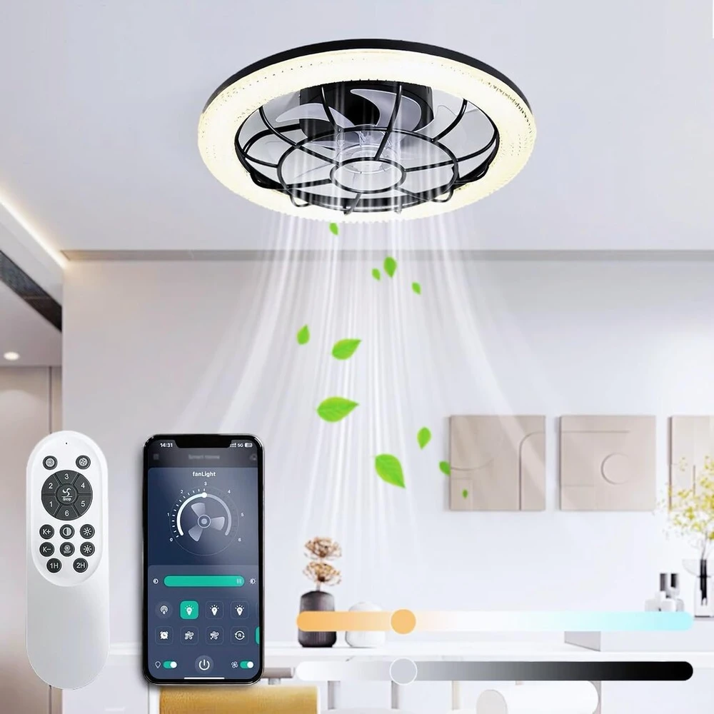 Topbos led lubų ventiliatorius su apšvietimu, lubų šviestuvas su ventiliatoriumi ir nuotolinio valdymo pulteliu, programėlė, 3 spalvų temperatūros, 6 greičių lubų ventiliatorius su šviesa [energijos klasė e]