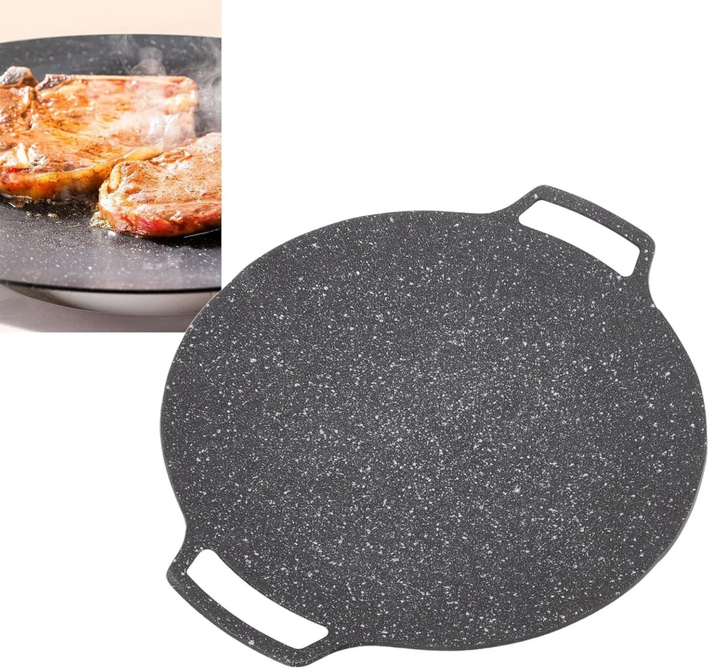 Topincn apvali bbq keptuvė korėjietiška, keptuvės plokštės bbq grilio keptuvė viryklei apvali keptuvė korėjietiška bbq lėkštė grilio įrankiai vidaus arba lauko maisto gaminimui (dujų tipas 30 cm)