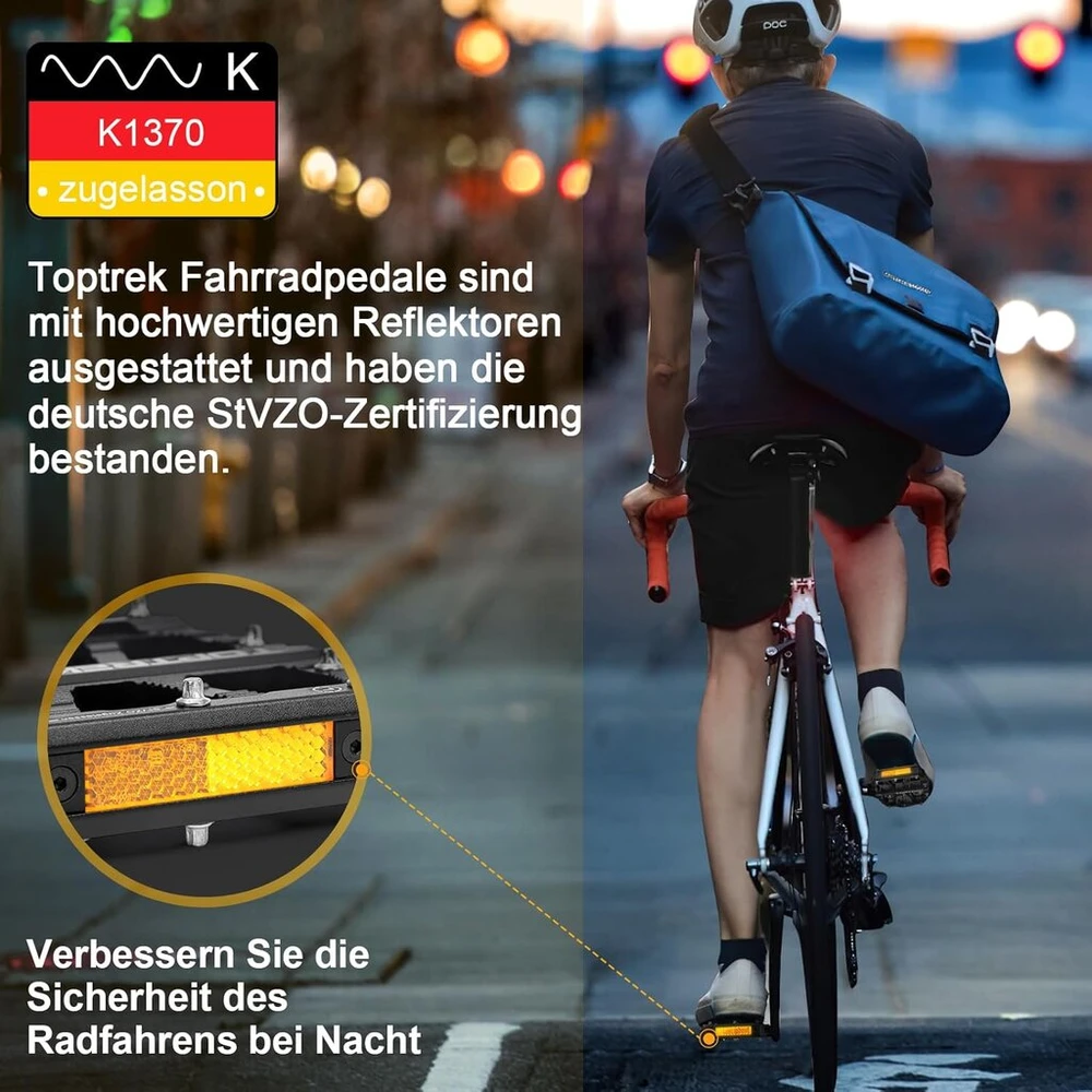 Toptrek dviračio pedalai su Stvzo patvirtintais atšvaitais, Cnc aliumininiai dviračio Mtb pedalai neslystantys su 3 sandariais guoliais skirti kalnų dviračiui, Bmx, el. dviračiui, plento dviračiui