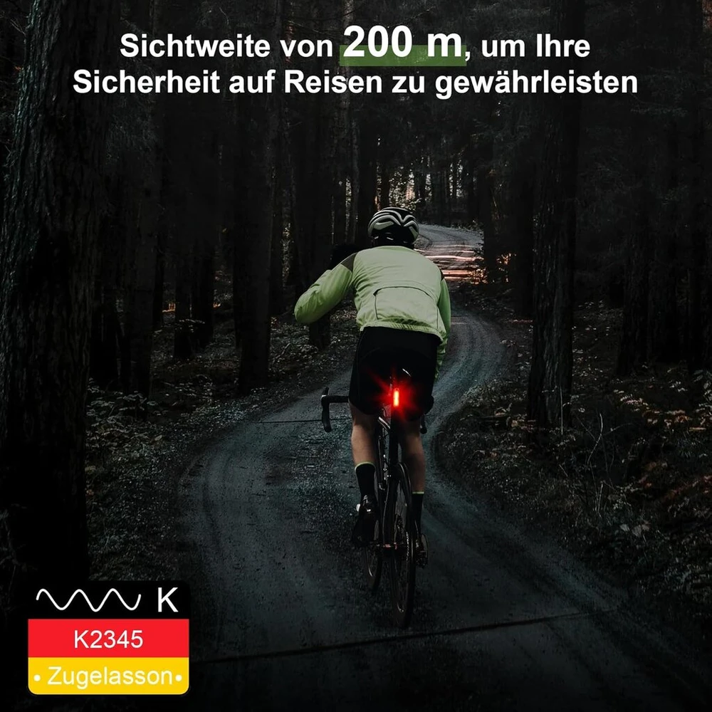 Toptrek galinis dviračio žibintas, matomumo atstumas 200 metrų, galinis dviračio led žibintas, stvzo patvirtintas galinis dviračio žibintas, įkraunamas usb-c akumuliatorius, ipx5 atsparus vandeniui, skirtas plento dviračiui, mtb