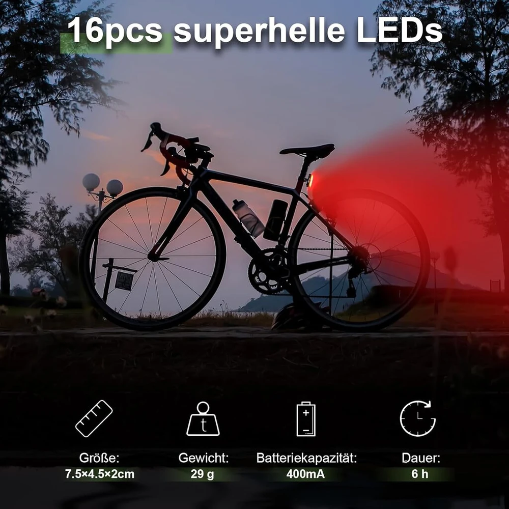 Toptrek galinis dviračio žibintas, matomumo atstumas 200 metrų, galinis dviračio led žibintas, stvzo patvirtintas galinis dviračio žibintas, įkraunamas usb-c akumuliatorius, ipx5 atsparus vandeniui, skirtas plento dviračiui, mtb