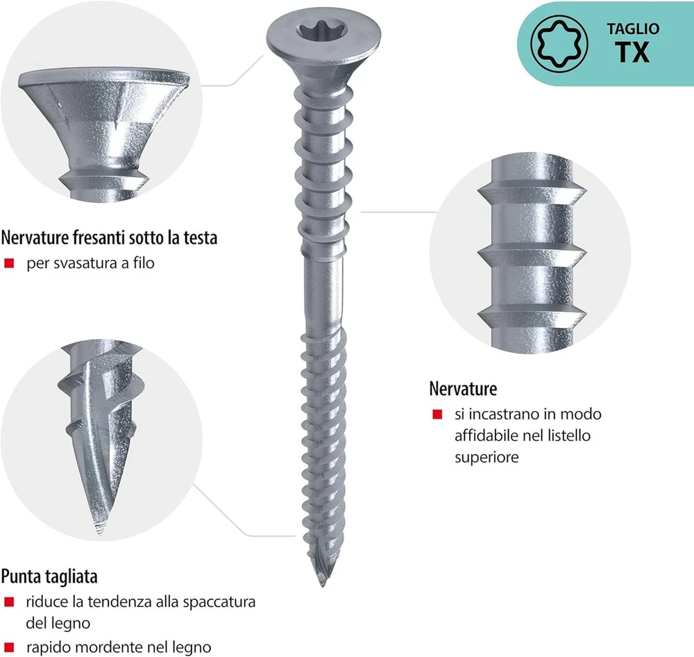 Tox tarpinės varžtai su galvute 6.0 x 80 mm, cinkuoto plieno tarpinis varžtas, milimetro tikslumo medinių konstrukcijų išlyginimas, tx30, 100 vnt. pakuotė, įskaitant 1x antgalį, 114140416080