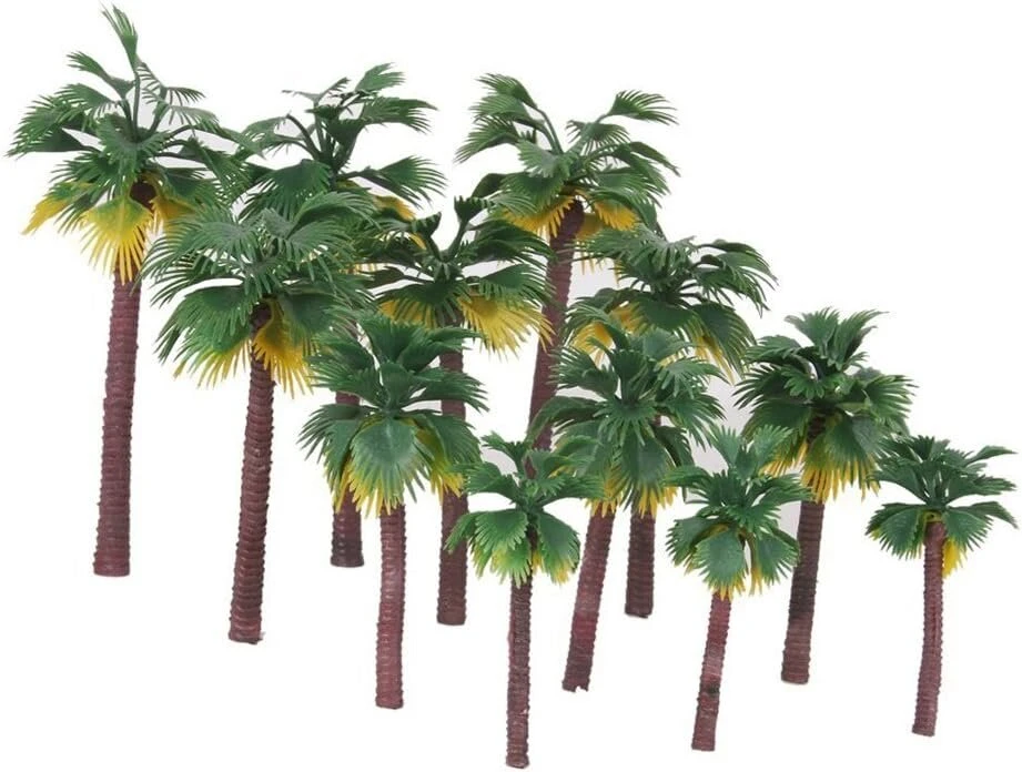 Toymytoy palmės modelis, išdėstymas, atogrąžų miško plastikinė palmė, 12 vienetų, diorama kraštovaizdis (šaknies spalva atsitiktinė)