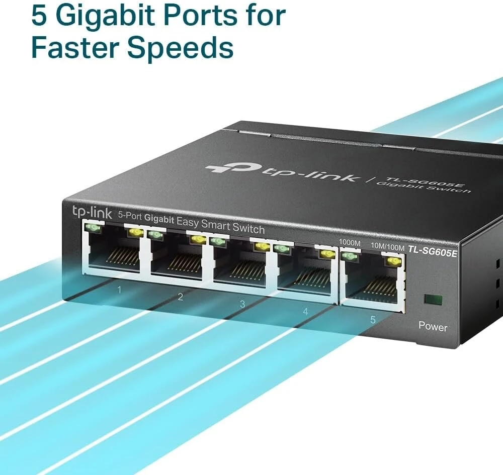 Tp-link tl-sg605e 5 prievadų gigabitinis lengvai valdomas tinklo jungiklis (plug and play, metalinis korpusas, qos, igmp snooping, vlan, centralizuotas valdymas, energiją taupantis)